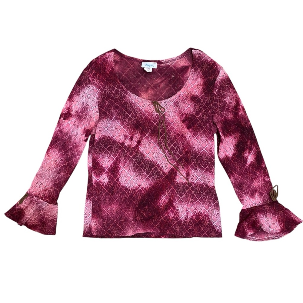 Y2K Pink Tie-Dye Bell Sleeve Blouse XL